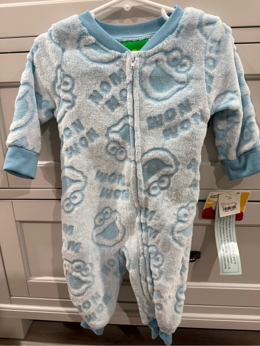 Sesame Street Light Blue Plush Zipper One-Piece